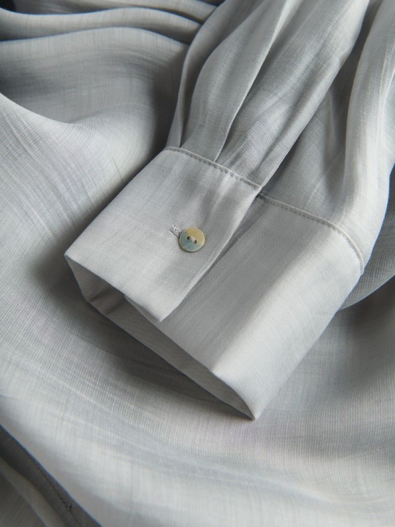 Light Grey Reserved Wrap Front Tie Detail Women's Shirts | SXAI-52170