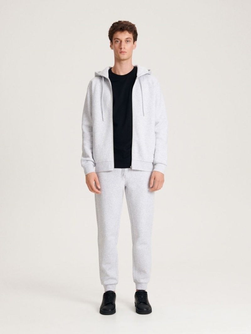 Light Grey Reserved Zip Up Men's Sweatshirts | HNKC-10235