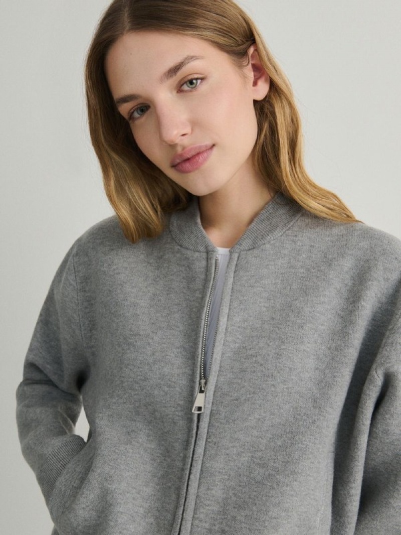 Light Grey Reserved Zip Up Women's Sweaters | QZRO-92538