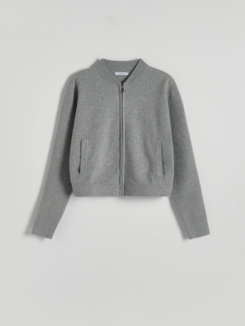 Light Grey Reserved Zip Up Women's Sweaters | QZRO-92538