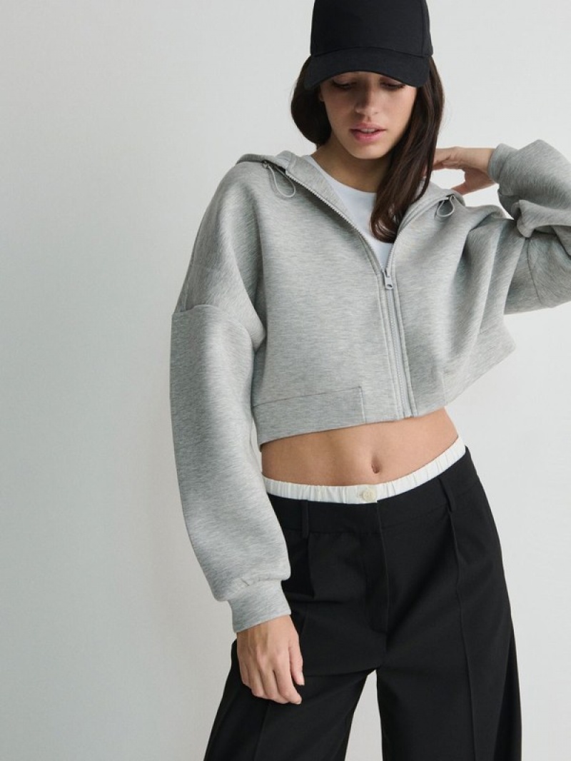 Light Grey Reserved Zip Up Women's Sweatshirts | OXNV-92731