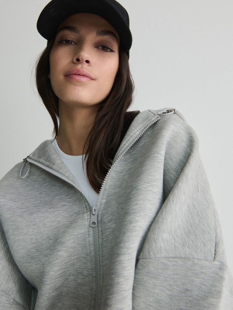 Light Grey Reserved Zip Up Women's Sweatshirts | OXNV-92731