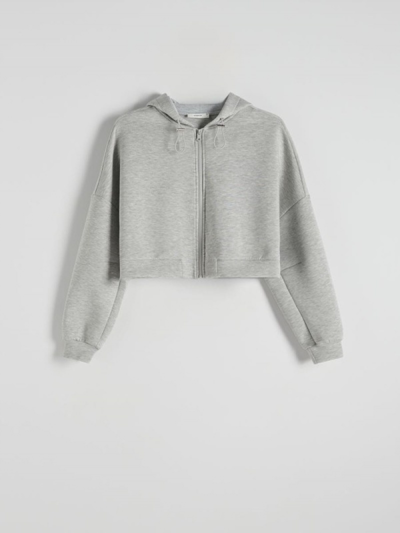 Light Grey Reserved Zip Up Women's Sweatshirts | OXNV-92731