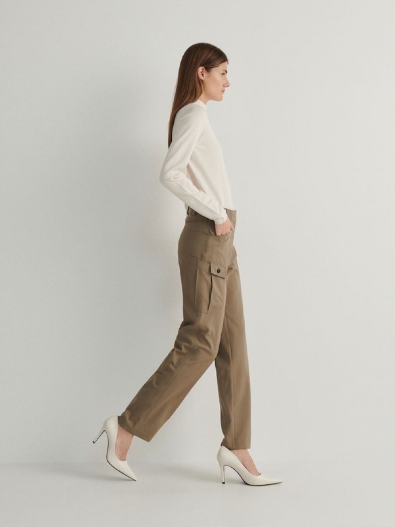 Light Olive Reserved Cargo Pocket Women\'s Trousers | RWZC-94601