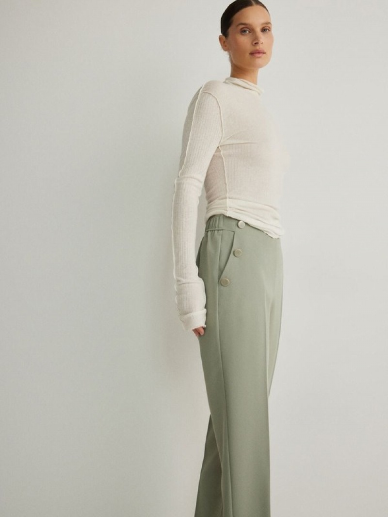 Light Olive Reserved Cigarettebuttons Women's Trousers | AZBJ-21493