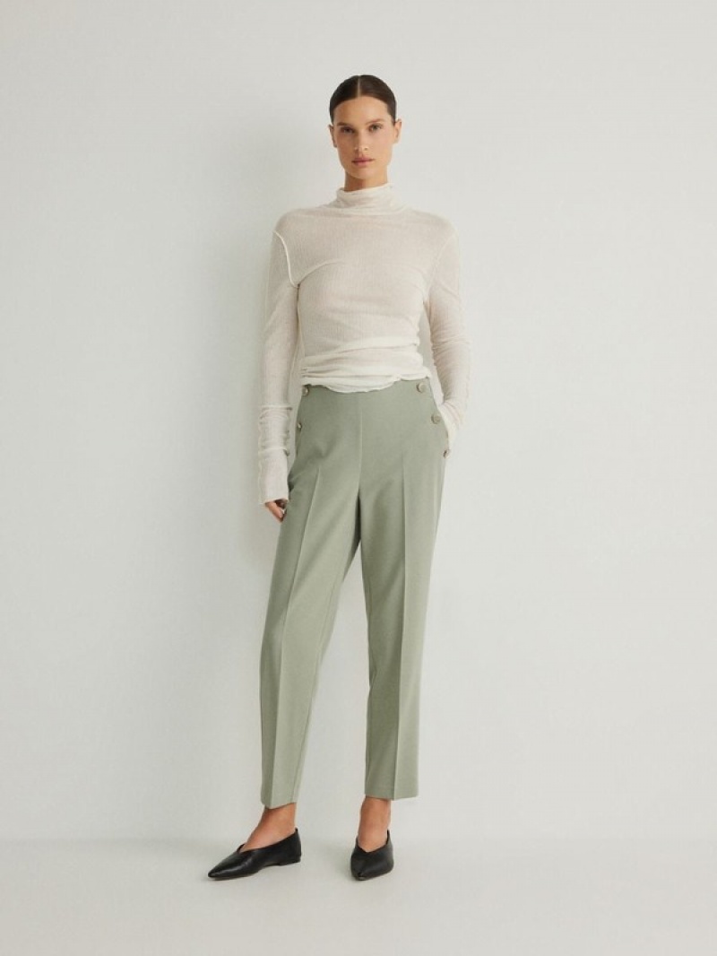 Light Olive Reserved Cigarettebuttons Women\'s Trousers | AZBJ-21493