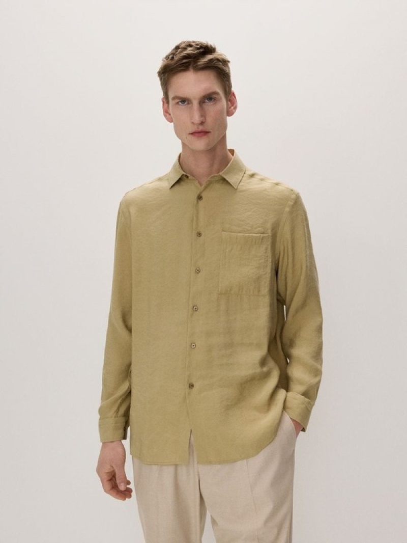 Light Olive Reserved Comfort Fit Men's Shirts | YQKM-08134