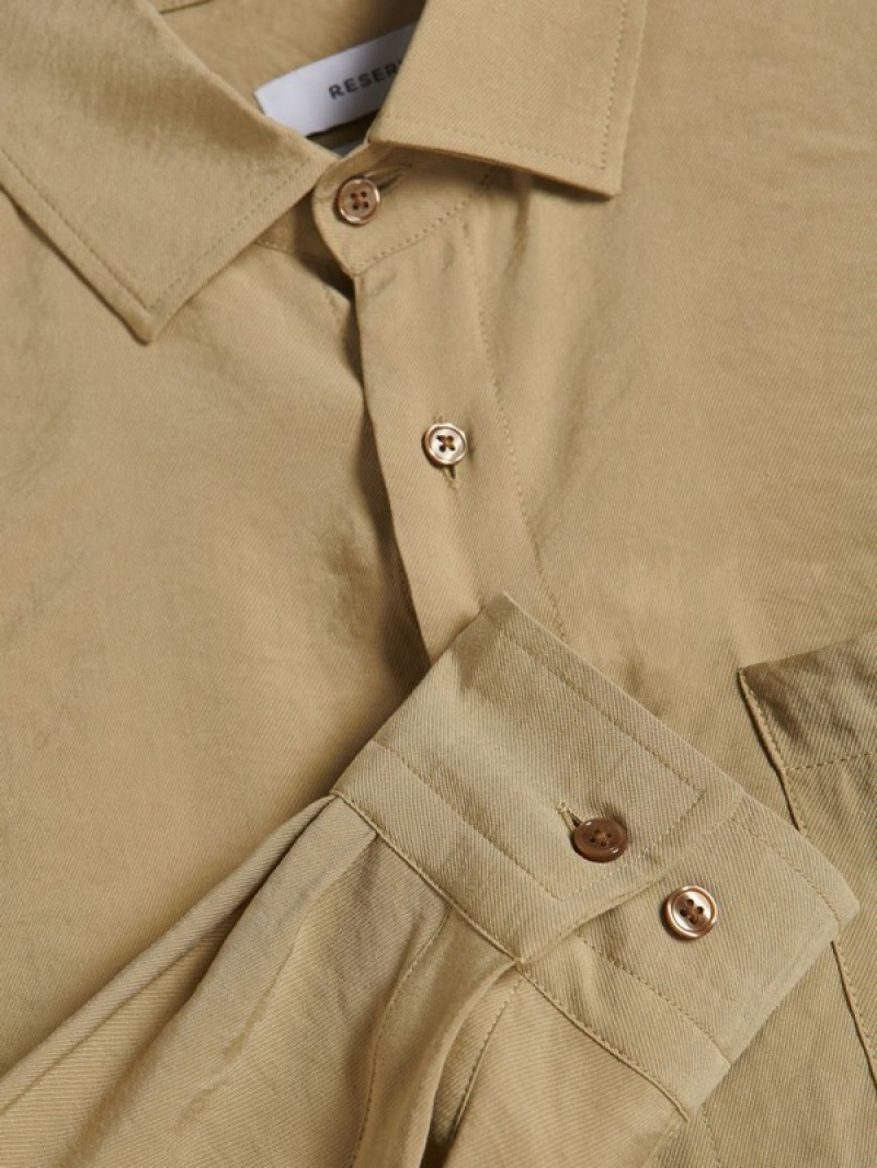 Light Olive Reserved Comfort Fit Men's Shirts | YQKM-08134