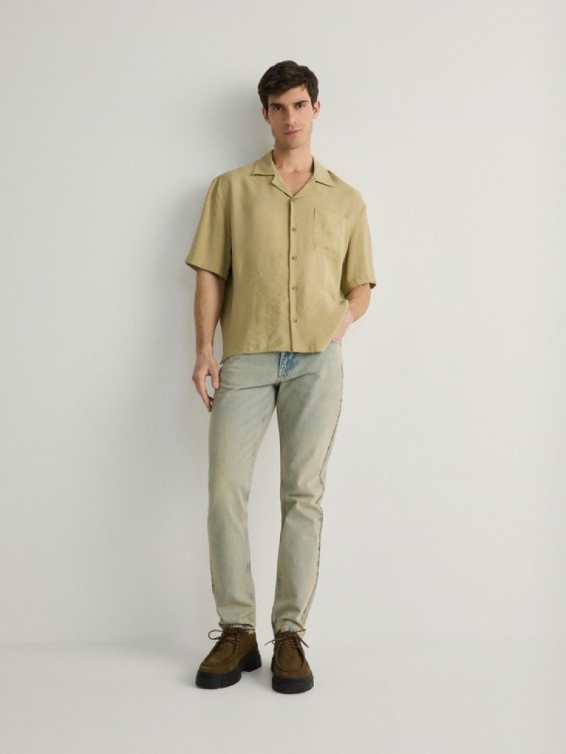 Light Olive Reserved Comfort Fit Modal Rich Men's Shirts | ERGY-58073