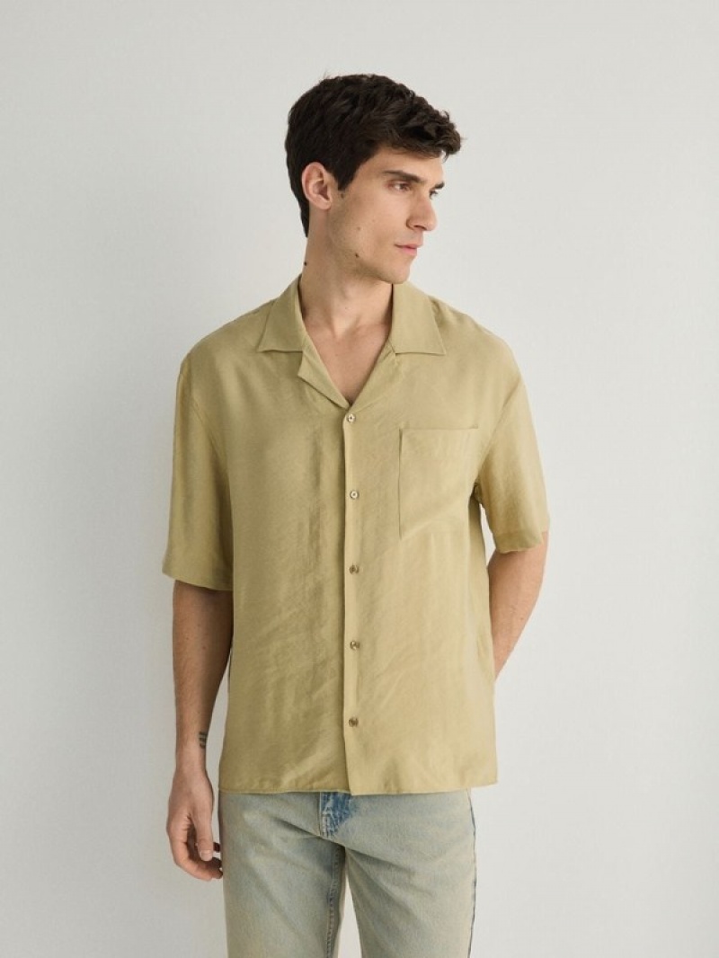 Light Olive Reserved Comfort Fit Modal Rich Men's Shirts | ERGY-58073