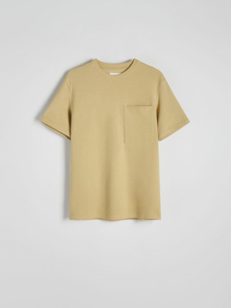 Light Olive Reserved Comfort Fit T-pocket Men's T-shirts | KCBD-70412