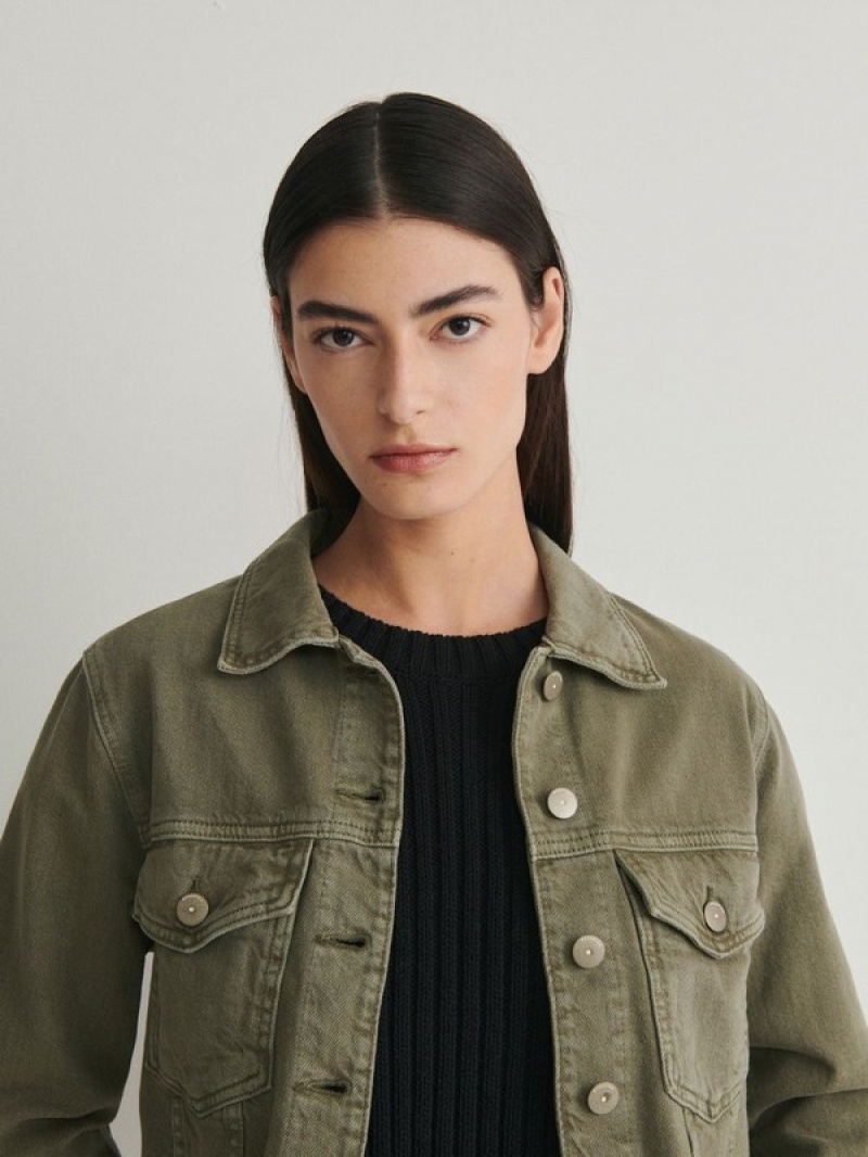 Light Olive Reserved Denim Women's Jackets | PYWA-48607