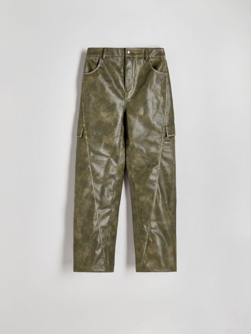 Light Olive Reserved Faux Leather Cargo Women's Trousers | YHXB-25390