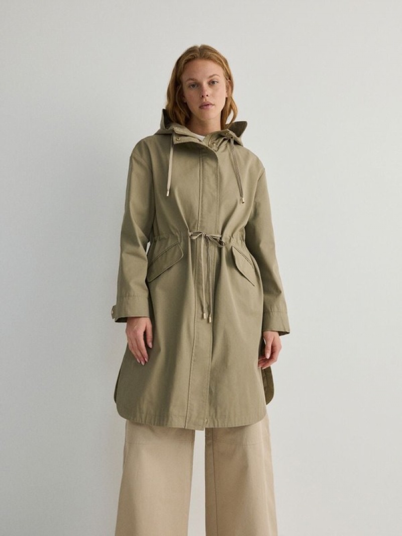 Light Olive Reserved Hooded Parka Women's Coats | CLWX-40176