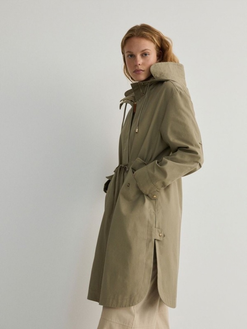 Light Olive Reserved Hooded Parka Women's Coats | CLWX-40176