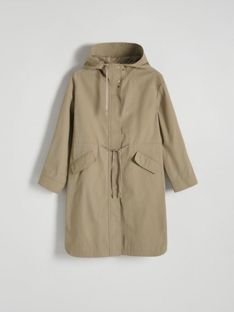 Light Olive Reserved Hooded Parka Women's Coats | CLWX-40176