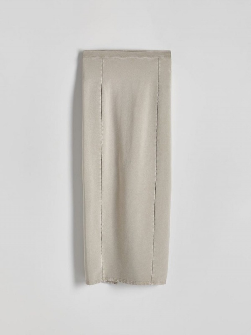 Light Olive Reserved Jersey Midi Women's Skirts | AKLO-37451