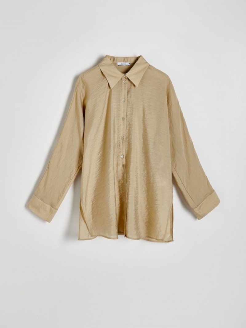 Light Olive Reserved Plain Women's Shirts | SYXM-67835