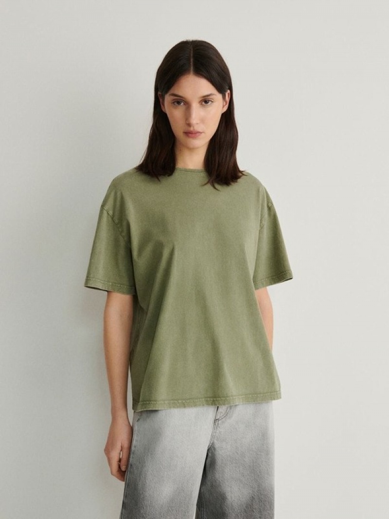 Light Olive Reserved Regular Fit Women's T-shirts | PBEG-98674