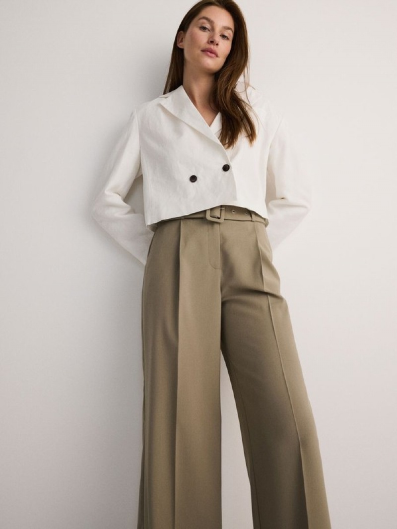 Light Olive Reserved Tie Waist Women's Trousers | COBE-20365