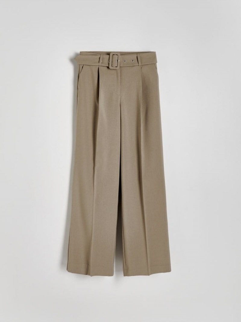 Light Olive Reserved Tie Waist Women's Trousers | COBE-20365