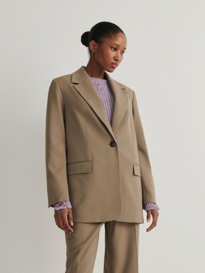 Light Olive Reserved Viscose Blend Women's Blazers | IZXG-35627