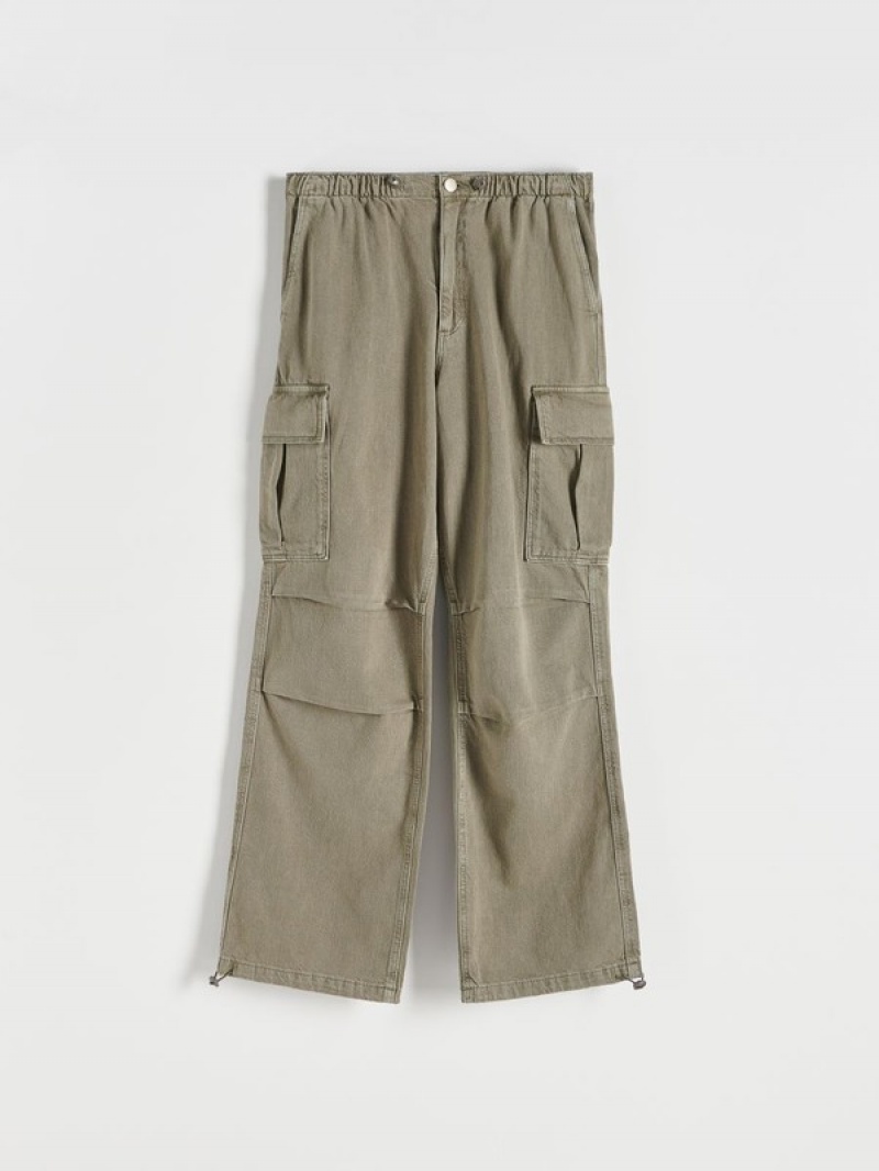 Light Olive Reserved Wide Legcargo Pockets Women's Jeans | PAKE-29435