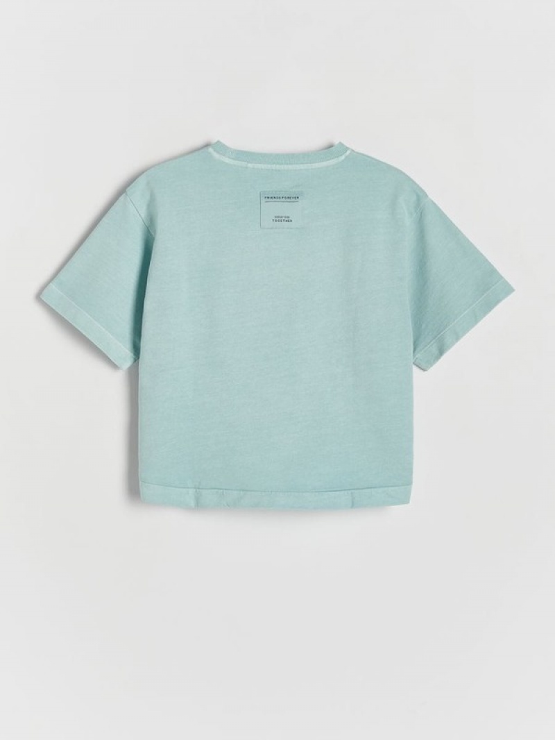 Light Turquoise Reserved Cotton Girls' T-shirts | QHXI-57283