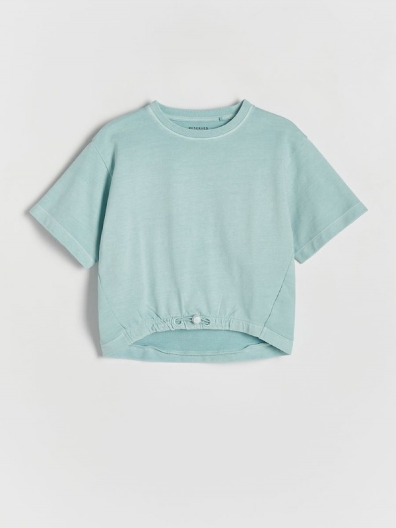 Light Turquoise Reserved Cotton Girls\' T-shirts | QHXI-57283