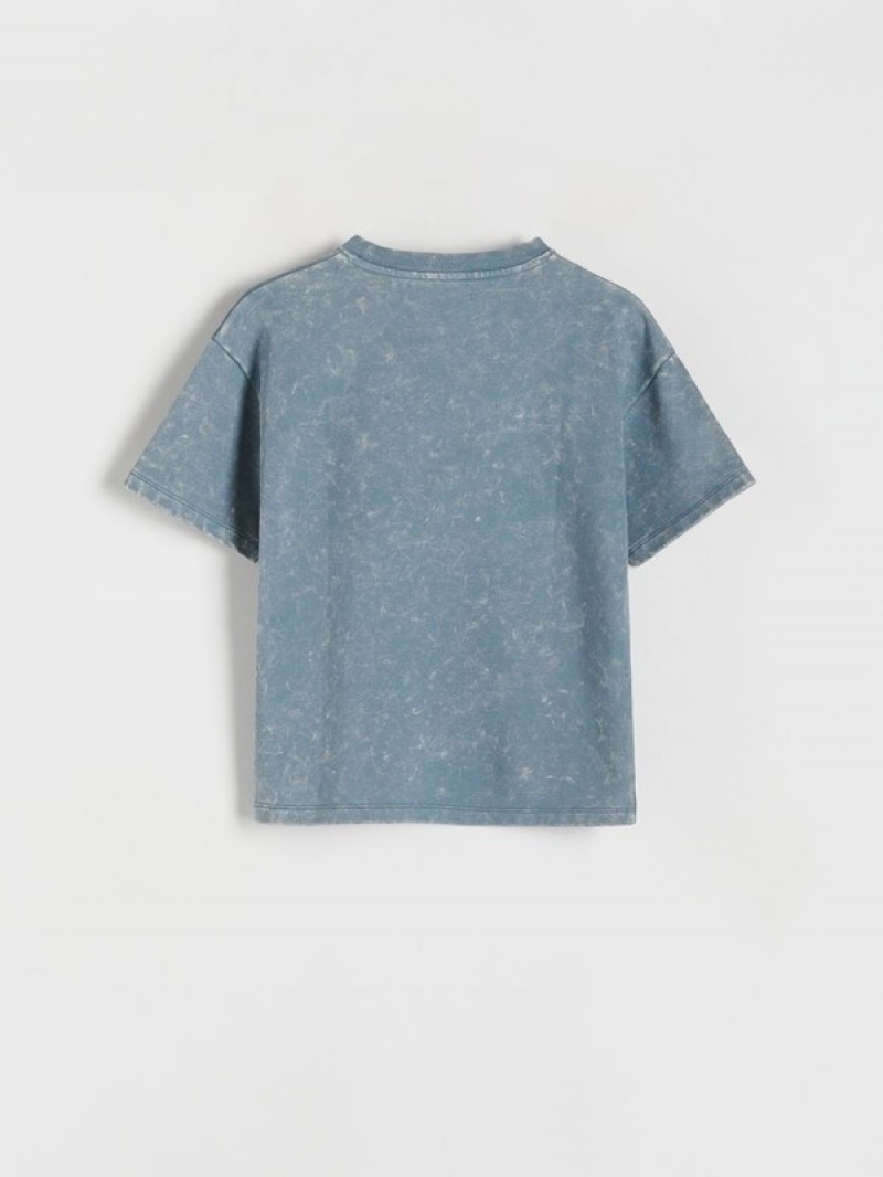 Light Turquoise Reserved Oversized T-wash Effect Boys' T-shirts | FGXL-67510