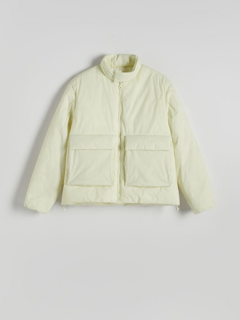 Light Yellow Reserved Bomber Men's Jackets | CDFO-03451