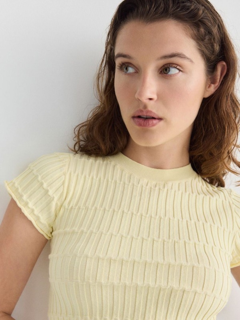 Light Yellow Reserved Jersey Women's Sweaters | XHNC-34726