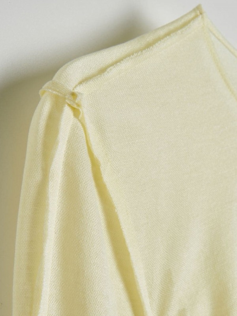 Light Yellow Reserved Long Sleeve Topruching Women's Shirts | UEGL-58723