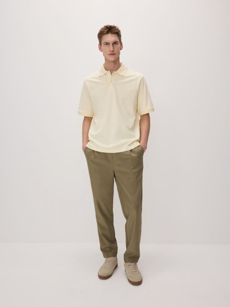 Light Yellow Reserved Oversized Men's Polo Shirts | TSLK-85493