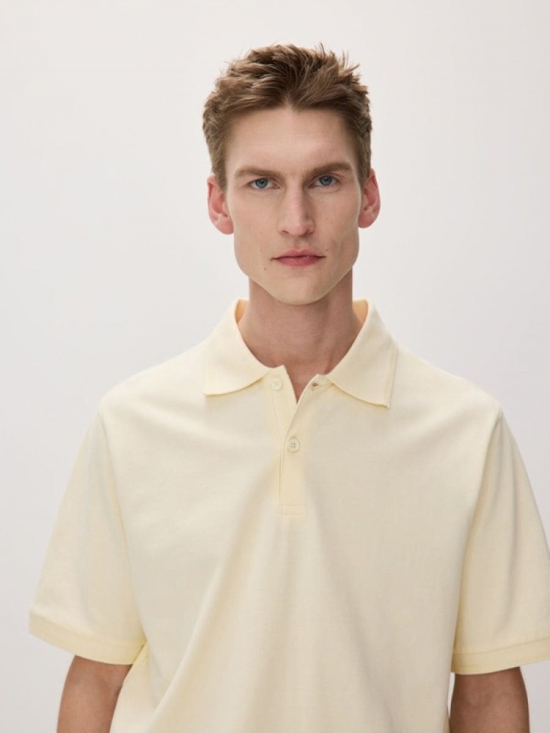 Light Yellow Reserved Oversized Men's Polo Shirts | TSLK-85493