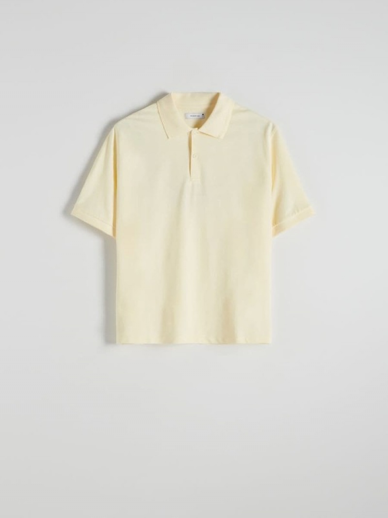 Light Yellow Reserved Oversized Men's Polo Shirts | TSLK-85493