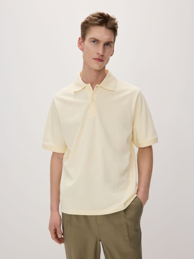 Light Yellow Reserved Oversized Men\'s Polo Shirts | TSLK-85493