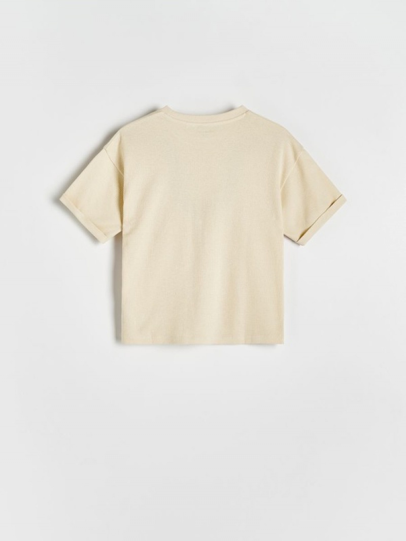 Light Yellow Reserved Oversized T-print Boys' T-shirts | YMGA-62187