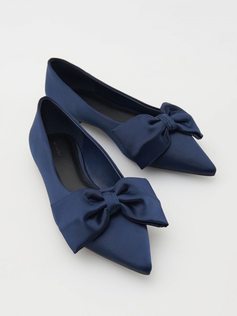 Navy Reserved Ballerinasbow Detail Women's Loafers | YASG-35614