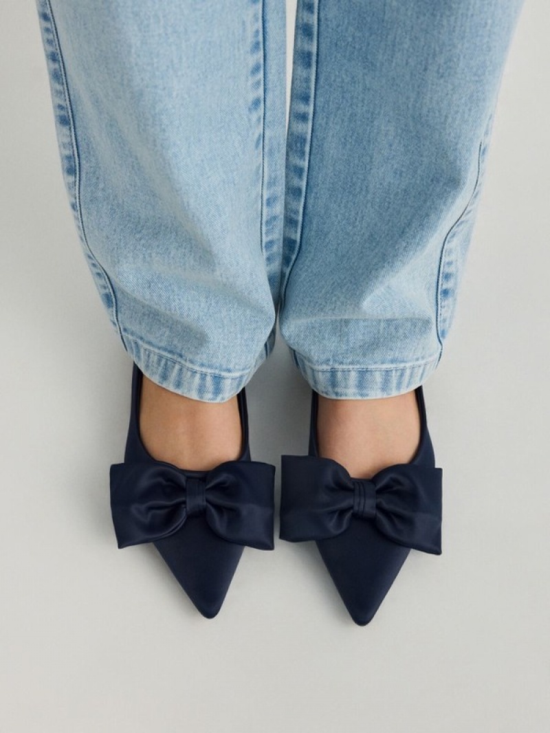 Navy Reserved Ballerinasbow Detail Women\'s Loafers | YASG-35614