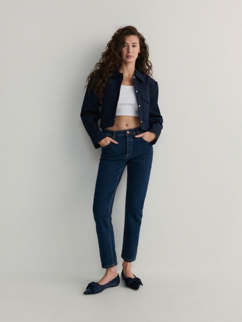 Navy Reserved Boyfriend Slim Women's Jeans | WXID-63071