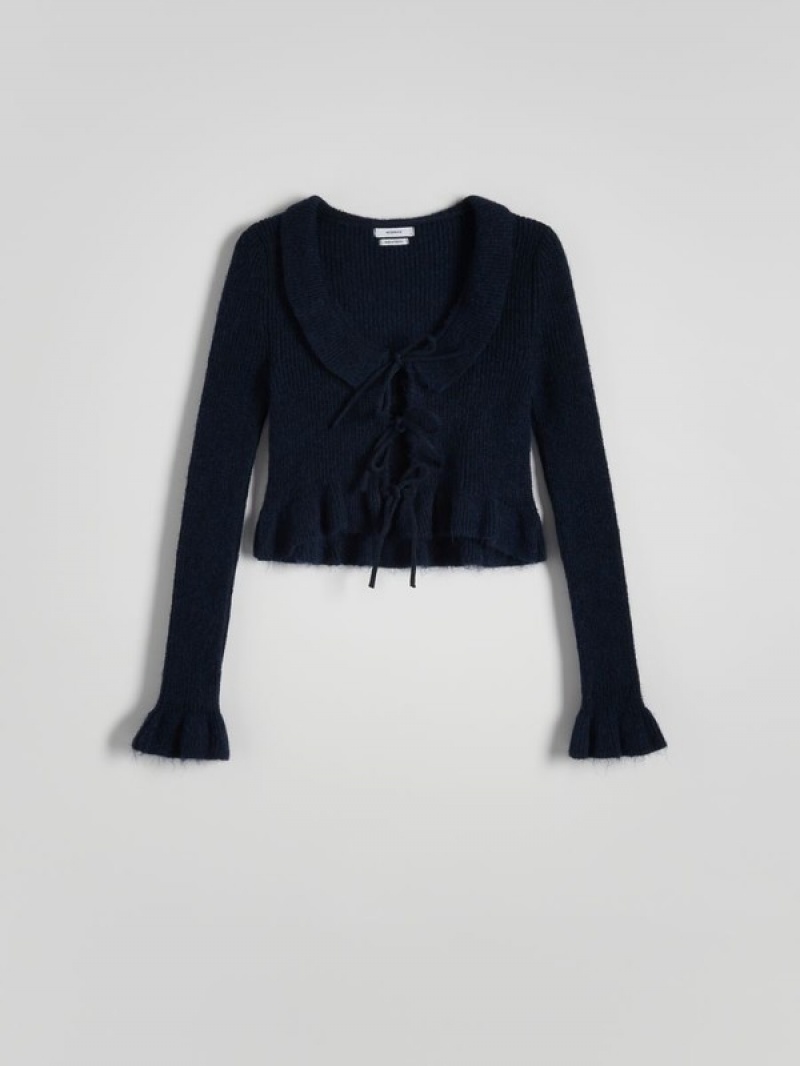 Navy Reserved Cardigantie Detail Women's Sweaters | QAWV-54826