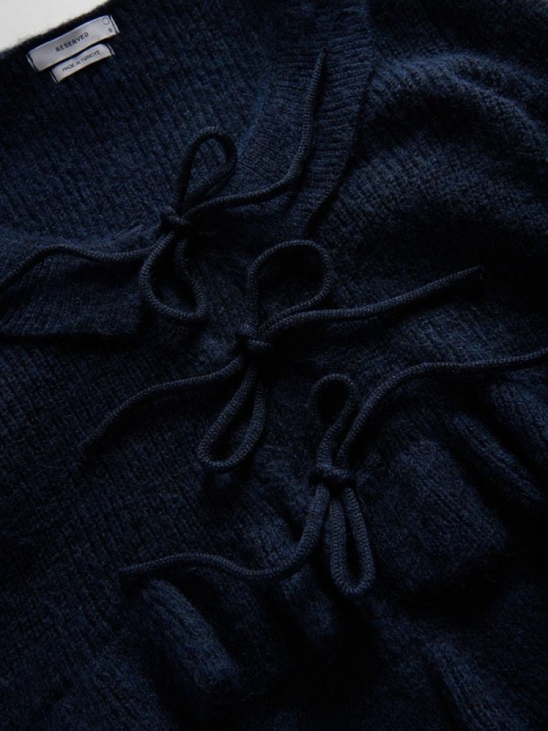 Navy Reserved Cardigantie Detail Women's Sweaters | QAWV-54826