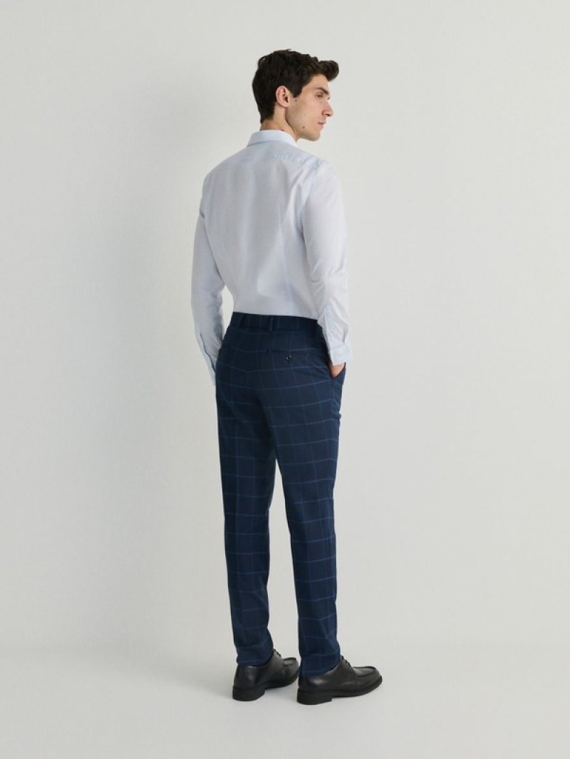 Navy Reserved Check Slim Men's Suits | OFMI-13480