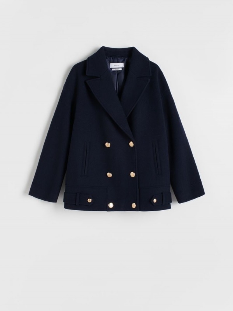 Navy Reserved Croppedwool Blend Women's Coats | ESTD-57824