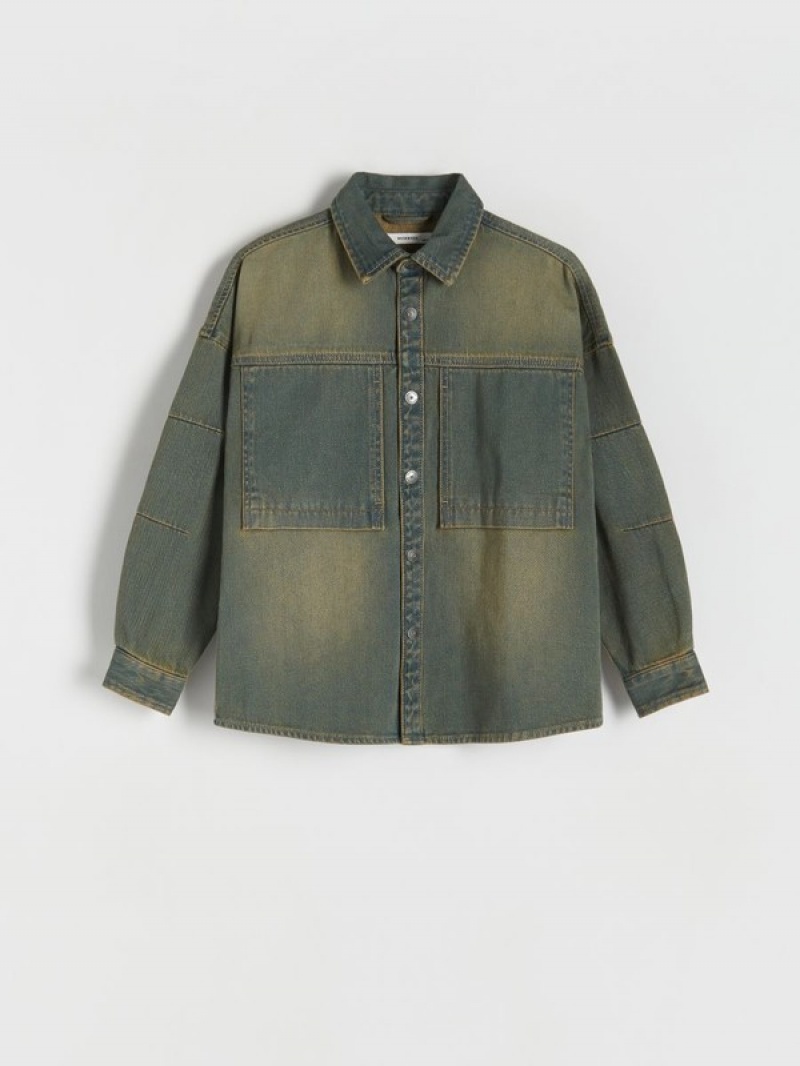 Navy Reserved Denim Oversize Boys' Shirts | JEFL-41238