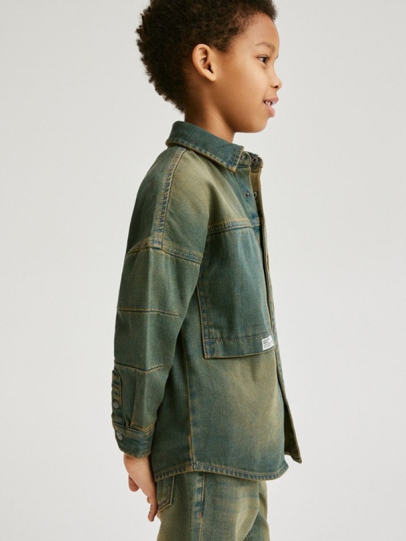 Navy Reserved Denim Oversize Boys' Shirts | JEFL-41238