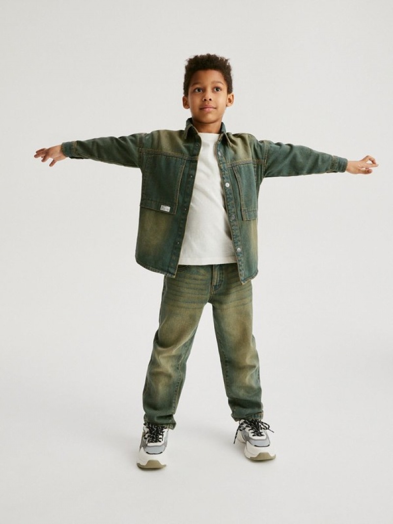 Navy Reserved Denim Oversize Boys' Shirts | JEFL-41238