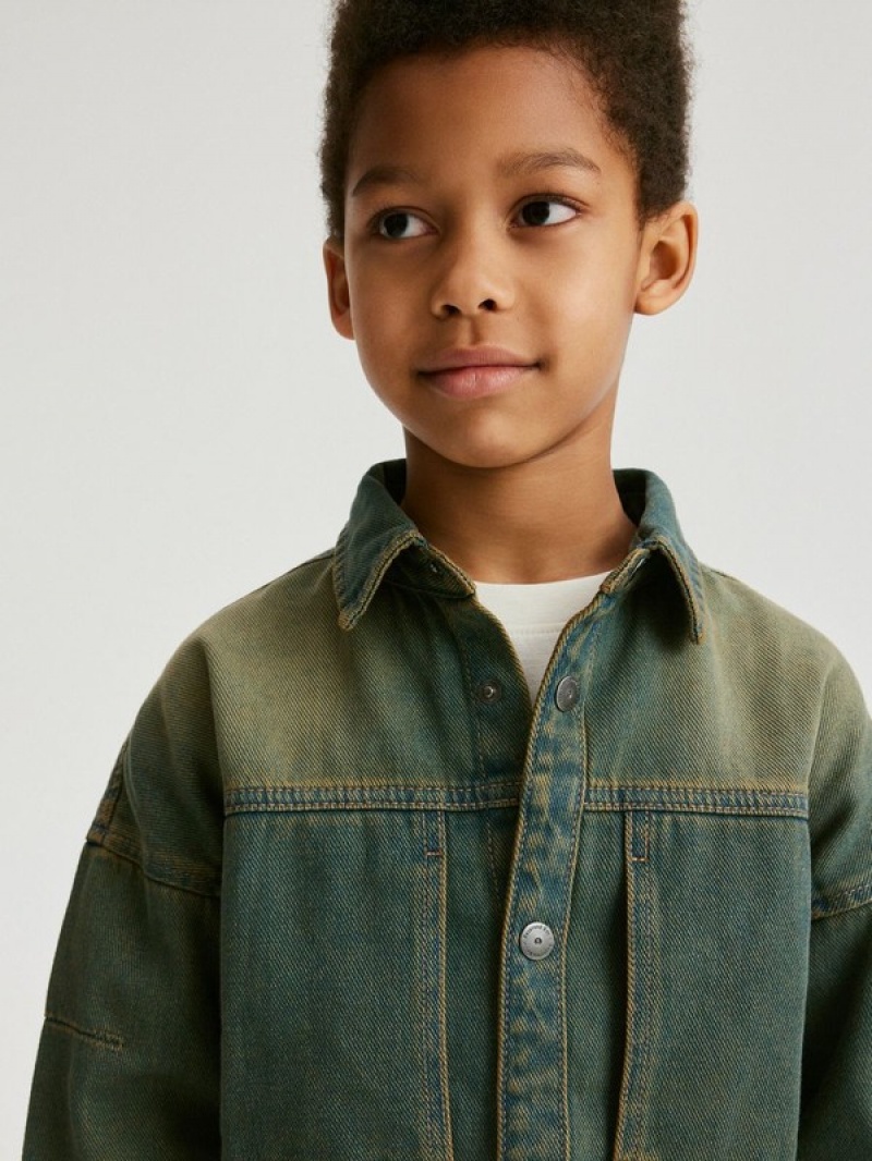 Navy Reserved Denim Oversize Boys\' Shirts | JEFL-41238