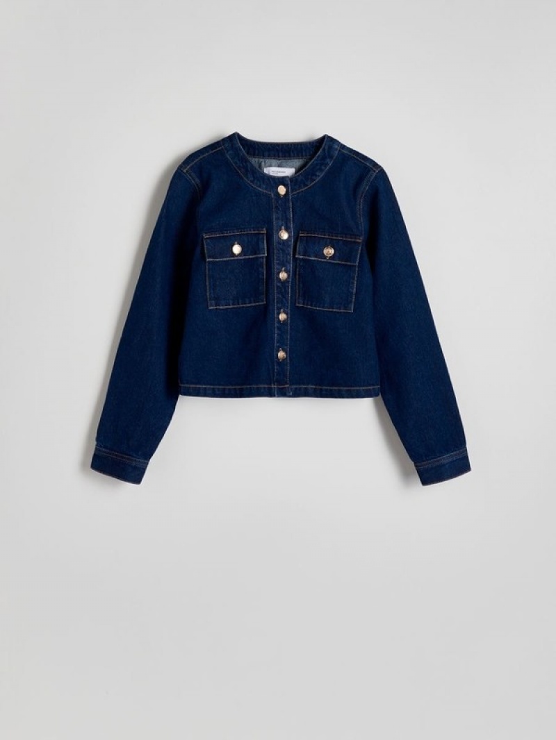 Navy Reserved Denim Women's Jackets | ILWQ-89754